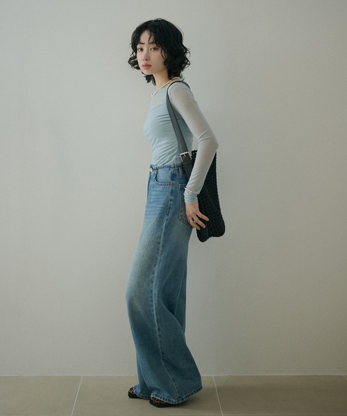 LAULEN(ローレン)の「boat neck sheer drape tops /ボートネックシアードレープ長袖トップス(Tシャツ/カットソー・レディース・アイボリー/ライトグリーン/ブルー・FREE)」の14枚目の写真