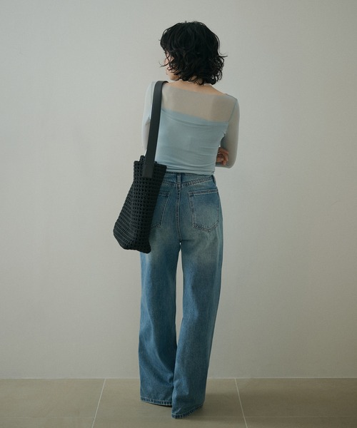 LAULEN(ローレン)の「boat neck sheer drape tops /ボートネックシアードレープ長袖トップス(Tシャツ/カットソー・レディース・アイボリー/ライトグリーン/ブルー・FREE)」の15枚目の写真