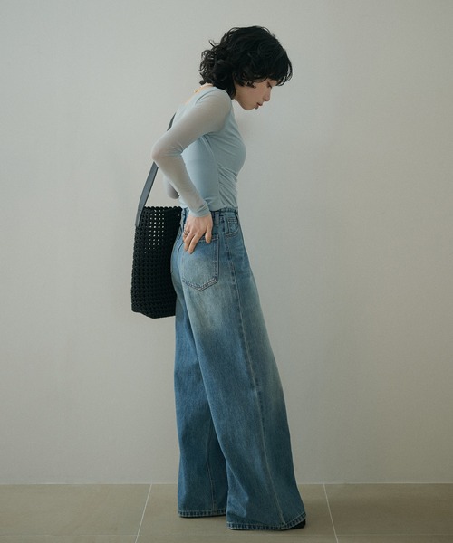 LAULEN(ローレン)の「boat neck sheer drape tops /ボートネックシアードレープ長袖トップス(Tシャツ/カットソー・レディース・アイボリー/ライトグリーン/ブルー・FREE)」の16枚目の写真