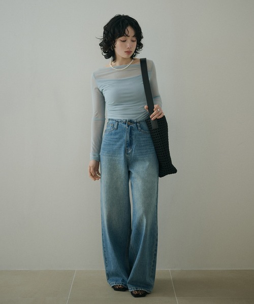 LAULEN(ローレン)の「boat neck sheer drape tops /ボートネックシアードレープ長袖トップス(Tシャツ/カットソー・レディース・アイボリー/ライトグリーン/ブルー・FREE)」の17枚目の写真
