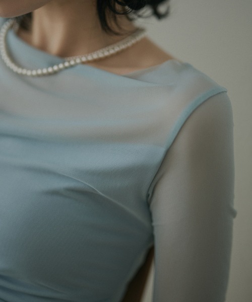 LAULEN(ローレン)の「boat neck sheer drape tops /ボートネックシアードレープ長袖トップス(Tシャツ/カットソー・レディース・アイボリー/ライトグリーン/ブルー・FREE)」の18枚目の写真