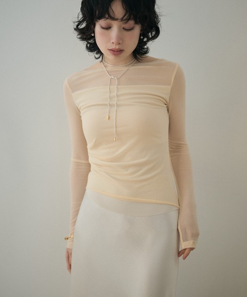 LAULEN(ローレン)の「boat neck sheer drape tops /ボートネックシアードレープ長袖トップス(Tシャツ/カットソー・レディース・アイボリー/ライトグリーン/ブルー・FREE)」の19枚目の写真