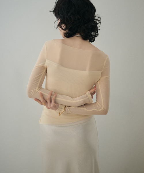 LAULEN(ローレン)の「boat neck sheer drape tops /ボートネックシアードレープ長袖トップス(Tシャツ/カットソー・レディース・アイボリー/ライトグリーン/ブルー・FREE)」の21枚目の写真