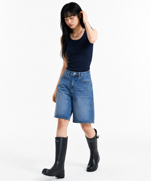 ARTISTWEAR（アーティストウェア）の「[ATW] フラップポケットAラインデニムショーツ（その他パンツ・レディース・ブルー・SMALL/MEDIUM/LARGE）」の3枚目の写真