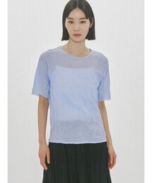 MIDIUMISOLID for Ladies シースルークルーネックハーフスリーブインナー