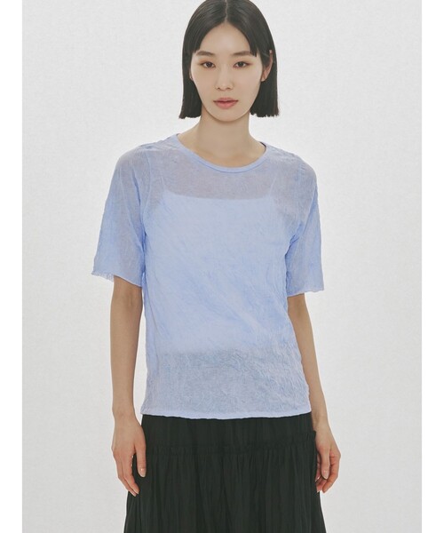 MIDIUMISOLID(ミディウミソリッド)の「MIDIUMISOLID for Ladies シースルークルーネックハーフスリーブインナー(Tシャツ/カットソー・レディース・オフホワイト/パープル/ブラック・FREE)」の3枚目の写真