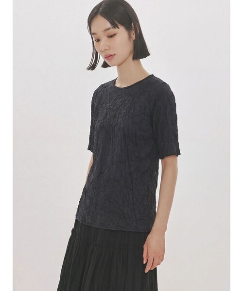 MIDIUMISOLID(ミディウミソリッド)の「MIDIUMISOLID for Ladies シースルークルーネックハーフスリーブインナー(Tシャツ/カットソー・レディース・オフホワイト/パープル/ブラック・FREE)」の2枚目の写真