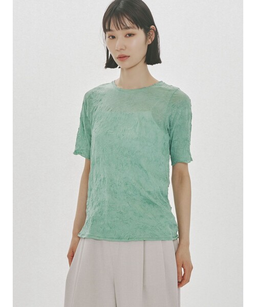 MIDIUMISOLID(ミディウミソリッド)の「MIDIUMISOLID for Ladies シースルークルーネックハーフスリーブインナー(Tシャツ/カットソー・レディース・オフホワイト/パープル/ブラック・FREE)」の14枚目の写真