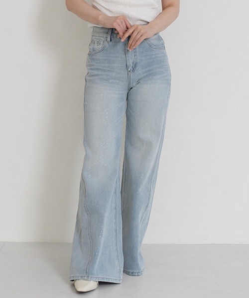 MISCH MASCH(ミッシュマッシュ)の「WEB限定 2026春夏新作 きらめきラメ入り美脚デニムパンツ(デニムパンツ・レディース・ブルー・M/S)」の4枚目の写真
