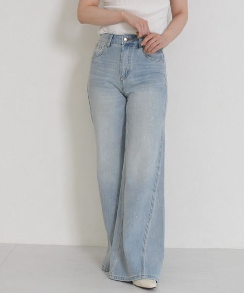 MISCH MASCH(ミッシュマッシュ)の「WEB限定 2026春夏新作 きらめきラメ入り美脚デニムパンツ(デニムパンツ・レディース・ブルー・M/S)」の2枚目の写真