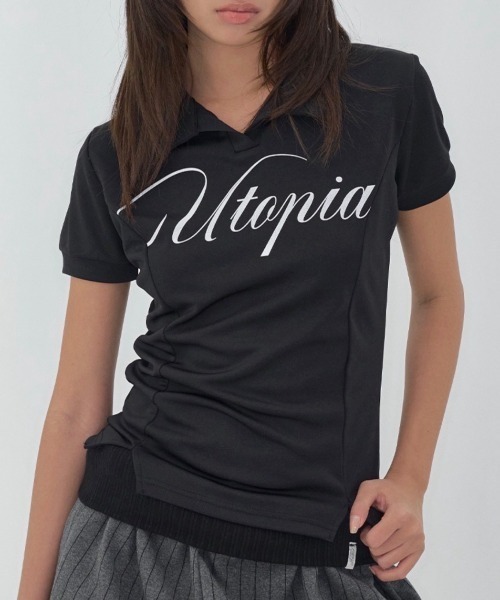 FANCY CLUB（ファンシークラブ）の「【FANCY CLUB】UTOPIA COLLAR TEE / 【ファンシークラブ】ユートピア襟付き半袖Tシャツ（Tシャツ/カットソー・レディース・ブラック/ホワイト・ONE SIZE）」の2枚目の写真