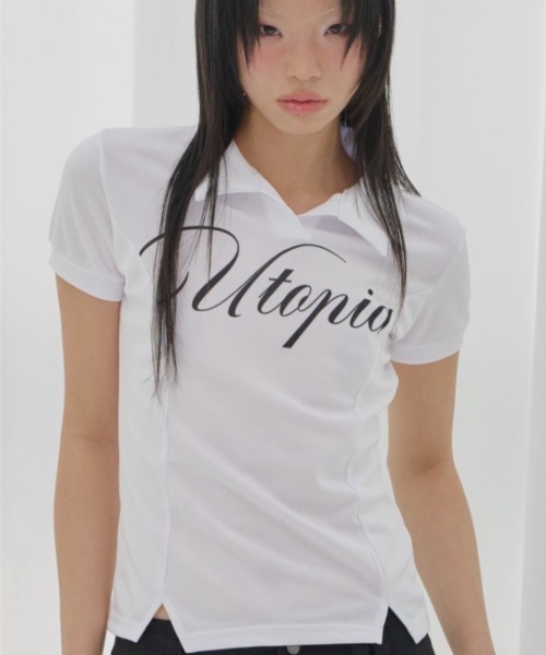 FANCY CLUB（ファンシークラブ）の「【FANCY CLUB】UTOPIA COLLAR TEE / 【ファンシークラブ】ユートピア襟付き半袖Tシャツ（Tシャツ/カットソー・レディース・ブラック/ホワイト・ONE SIZE）」の4枚目の写真