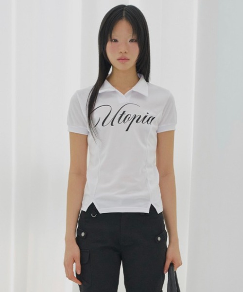 FANCY CLUB（ファンシークラブ）の「【FANCY CLUB】UTOPIA COLLAR TEE / 【ファンシークラブ】ユートピア襟付き半袖Tシャツ（Tシャツ/カットソー・レディース・ブラック/ホワイト・ONE SIZE）」の7枚目の写真