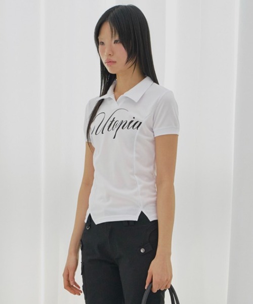 FANCY CLUB（ファンシークラブ）の「【FANCY CLUB】UTOPIA COLLAR TEE / 【ファンシークラブ】ユートピア襟付き半袖Tシャツ（Tシャツ/カットソー・レディース・ブラック/ホワイト・ONE SIZE）」の8枚目の写真