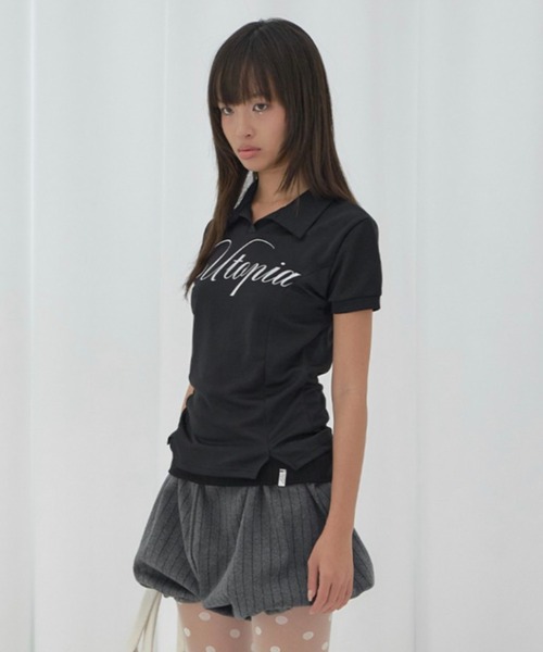 FANCY CLUB（ファンシークラブ）の「【FANCY CLUB】UTOPIA COLLAR TEE / 【ファンシークラブ】ユートピア襟付き半袖Tシャツ（Tシャツ/カットソー・レディース・ブラック/ホワイト・ONE SIZE）」の18枚目の写真