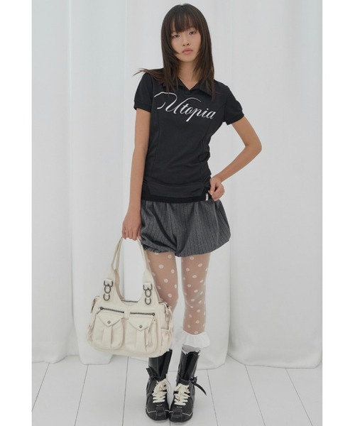 FANCY CLUB（ファンシークラブ）の「【FANCY CLUB】UTOPIA COLLAR TEE / 【ファンシークラブ】ユートピア襟付き半袖Tシャツ（Tシャツ/カットソー・レディース・ブラック/ホワイト・ONE SIZE）」の15枚目の写真