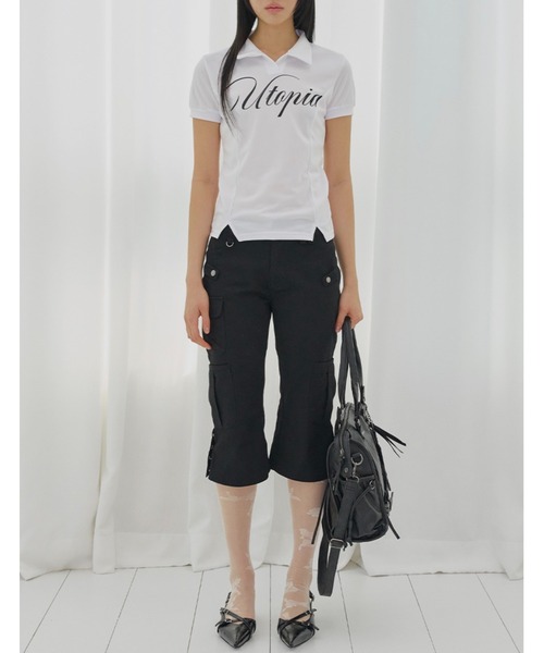 FANCY CLUB（ファンシークラブ）の「【FANCY CLUB】UTOPIA COLLAR TEE / 【ファンシークラブ】ユートピア襟付き半袖Tシャツ（Tシャツ/カットソー・レディース・ブラック/ホワイト・ONE SIZE）」の3枚目の写真