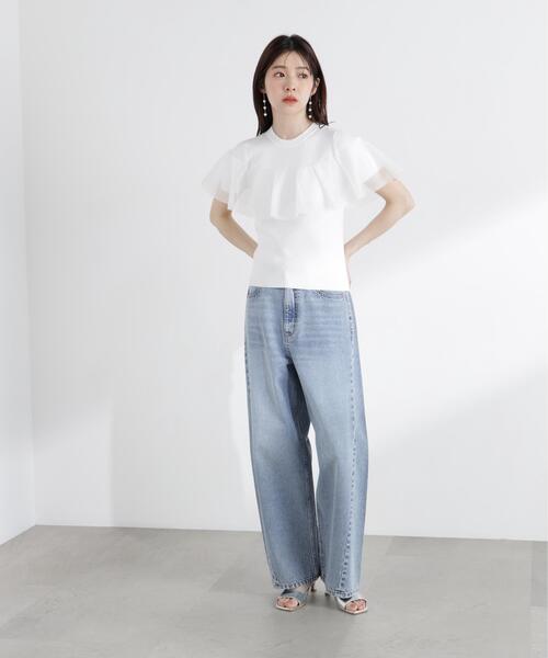 PROPORTION BODY DRESSING(プロポーションボディドレッシング)の「シアーケープ風リブニット / 1216170410(ニット/セーター・レディース・ホワイト系その他/ブラック・FREE)」の4枚目の写真