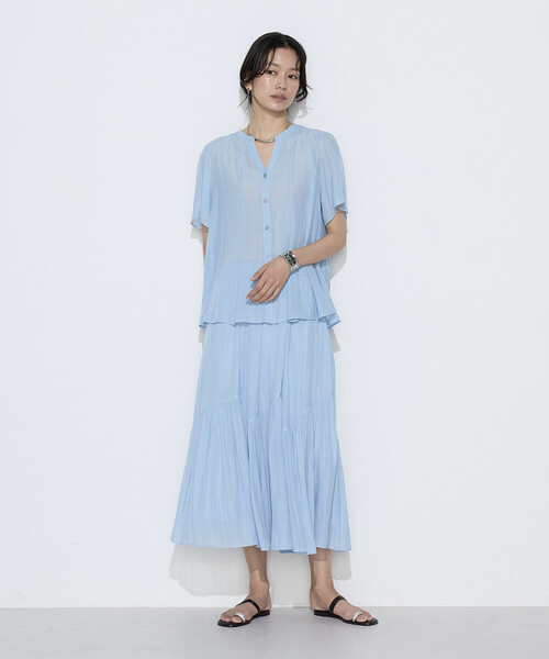 K.T KIYOKO TAKASE(キヨコタカセ)の「【セットアップ対応】カッセンシフォンオーガンジー アシンメトリーギャザースカート(スカート・レディース・ベージュ/チャコール/サックスブルー・11号/9号/7号)」の15枚目の写真
