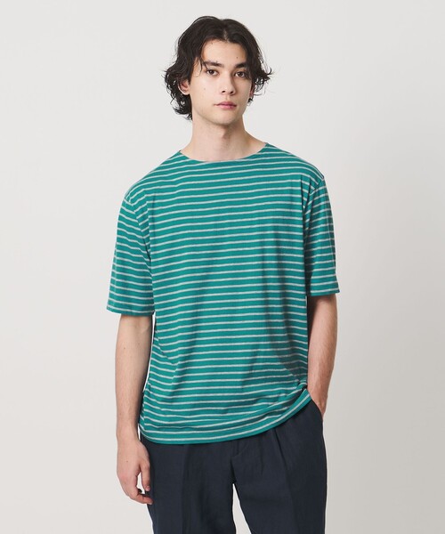 Armor lux(アルモーリュックス)の「【別注】<Armor-Lux> セミボートネック ボーダー Tシャツ(Tシャツ/カットソー・メンズ・イエロー/ブラウン系/グレー系/ケリーグリーン/コバルトブルー/ブラック・XL/M/L/S)」の4枚目の写真