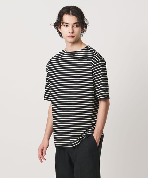 Armor lux(アルモーリュックス)の「【別注】<Armor-Lux> セミボートネック ボーダー Tシャツ(Tシャツ/カットソー・メンズ・イエロー/ブラウン系/グレー系/ケリーグリーン/コバルトブルー/ブラック・XL/M/L/S)」の2枚目の写真