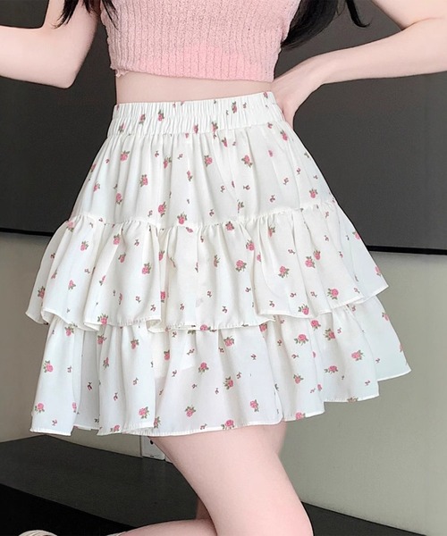 leune(ルネ)の「フラワーティアードスカート(スカート・レディース・ブラック/オフホワイト・FREE)」の8枚目の写真