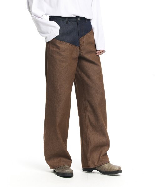 CUT OFF WIDE DENIM PANTS BROWN