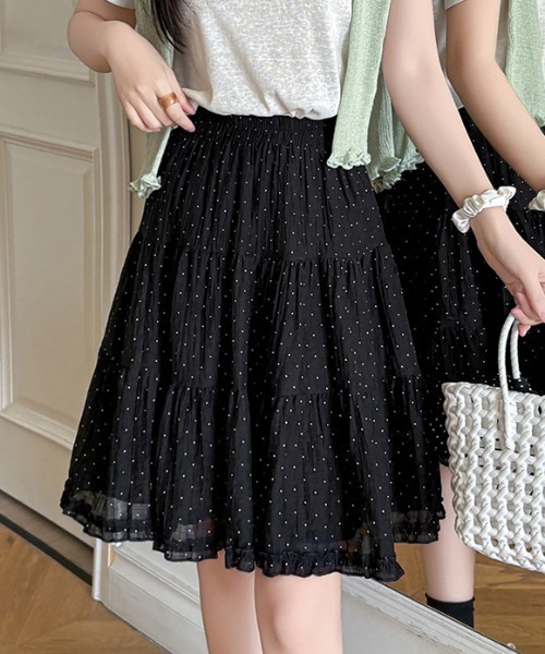 Vipoa(ヴィポア)の「Polka Dot Frill Midi Skirt(スカート・レディース・ブラック/ホワイト・FREE)」の14枚目の写真