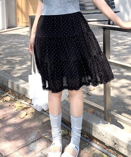 Vipoa(ヴィポア)の「Polka Dot Frill Midi Skirt(スカート・レディース・ブラック/ホワイト・FREE)」の21枚目の写真