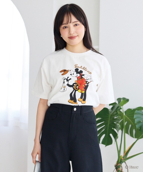 Disney(ディズニー)の「【Disney】別注 <ミッキー>ウエスタン フロッキーバックロゴTシャツ(Tシャツ/カットソー・レディース・オフホワイト/ブラック・LL/M/5L/4L/3L)」の16枚目の写真
