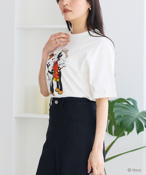 Disney(ディズニー)の「【Disney】別注 <ミッキー>ウエスタン フロッキーバックロゴTシャツ(Tシャツ/カットソー・レディース・オフホワイト/ブラック・LL/M/5L/4L/3L)」の18枚目の写真