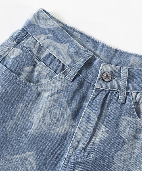 L LABEL（エルラベル）の「ローズプリントセミワイドデニムパンツ（デニムパンツ・レディース・インディゴブルー・S-M/M-L）」の3枚目の写真
