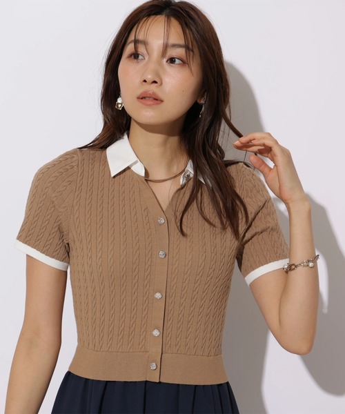 JUSGLITTY(ジャスグリッティー)の「半袖ケーブルドッキングワンピース(ワンピース・レディース・キャメル/ネイビー・2/1)」の9枚目の写真