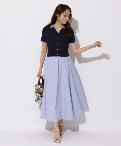JUSGLITTY(ジャスグリッティー)の「半袖ケーブルドッキングワンピース(ワンピース・レディース・キャメル/ネイビー・2/1)」の10枚目の写真
