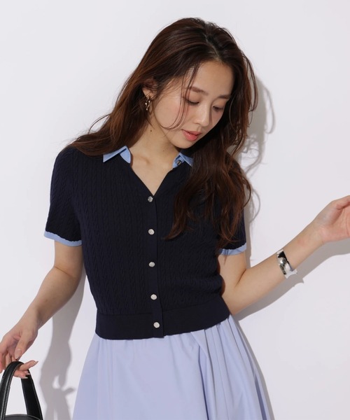 JUSGLITTY(ジャスグリッティー)の「半袖ケーブルドッキングワンピース(ワンピース・レディース・キャメル/ネイビー・2/1)」の3枚目の写真