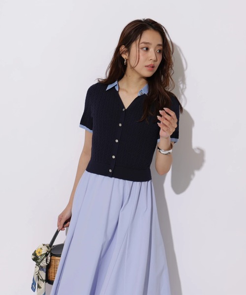 JUSGLITTY(ジャスグリッティー)の「半袖ケーブルドッキングワンピース(ワンピース・レディース・キャメル/ネイビー・2/1)」の4枚目の写真