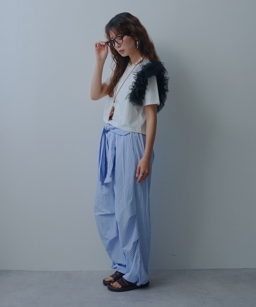 bohmal(ボマール)の「【接触冷感】【イージーケア】チュールフリルTシャツ(Tシャツ/カットソー・レディース・ライム/ピンク/ホワイト/ブラック・FREE)」の7枚目の写真