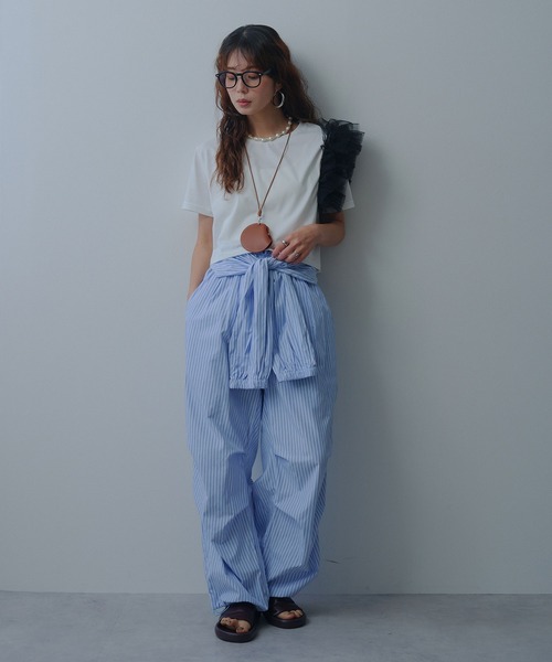 bohmal(ボマール)の「【接触冷感】【イージーケア】チュールフリルTシャツ(Tシャツ/カットソー・レディース・ライム/ピンク/ホワイト/ブラック・FREE)」の8枚目の写真