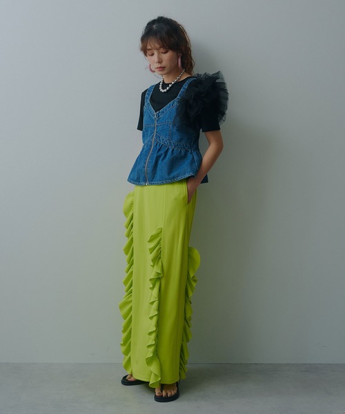 bohmal(ボマール)の「【接触冷感】【イージーケア】チュールフリルTシャツ(Tシャツ/カットソー・レディース・ライム/ピンク/ホワイト/ブラック・FREE)」の13枚目の写真