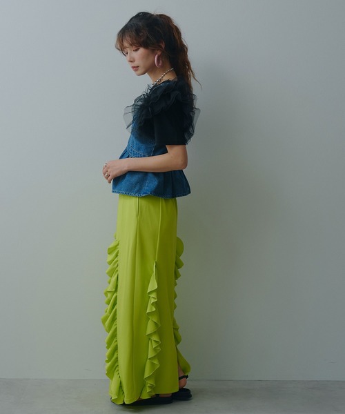 bohmal(ボマール)の「【接触冷感】【イージーケア】チュールフリルTシャツ(Tシャツ/カットソー・レディース・ライム/ピンク/ホワイト/ブラック・FREE)」の15枚目の写真