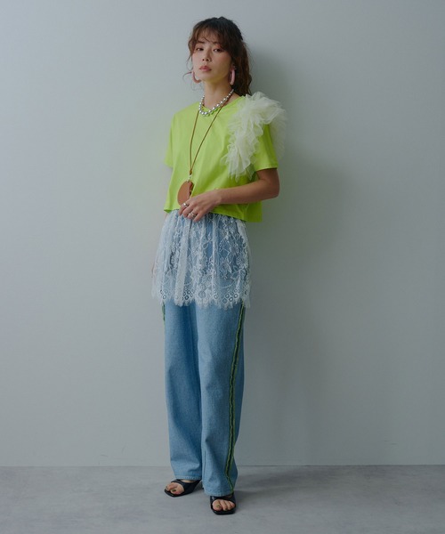 bohmal(ボマール)の「【接触冷感】【イージーケア】チュールフリルTシャツ(Tシャツ/カットソー・レディース・ライム/ピンク/ホワイト/ブラック・FREE)」の18枚目の写真