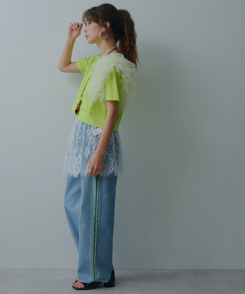 bohmal(ボマール)の「【接触冷感】【イージーケア】チュールフリルTシャツ(Tシャツ/カットソー・レディース・ライム/ピンク/ホワイト/ブラック・FREE)」の19枚目の写真