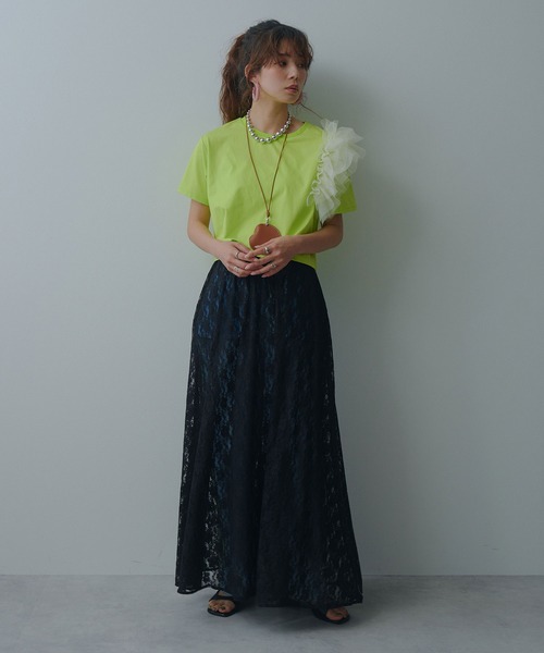 bohmal(ボマール)の「【接触冷感】【イージーケア】チュールフリルTシャツ(Tシャツ/カットソー・レディース・ライム/ピンク/ホワイト/ブラック・FREE)」の20枚目の写真