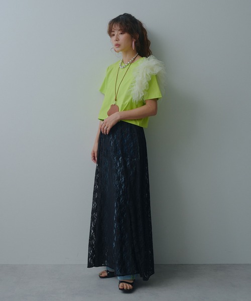 bohmal(ボマール)の「【接触冷感】【イージーケア】チュールフリルTシャツ(Tシャツ/カットソー・レディース・ライム/ピンク/ホワイト/ブラック・FREE)」の21枚目の写真