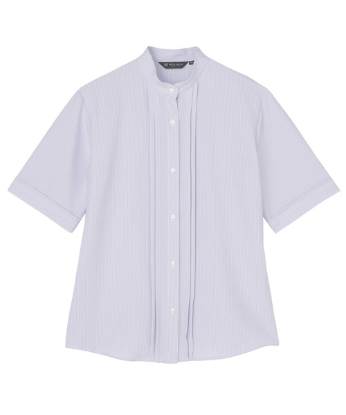 TOKYO SHIRTS(トウキョウシャツ)の「【吸水速乾】【COFREX】スタンド衿 ピンタック ブラウス 五分袖 レディースデザインシャツ(シャツ/ブラウス・レディース・ブルー・S/M/L)」の1枚目の写真