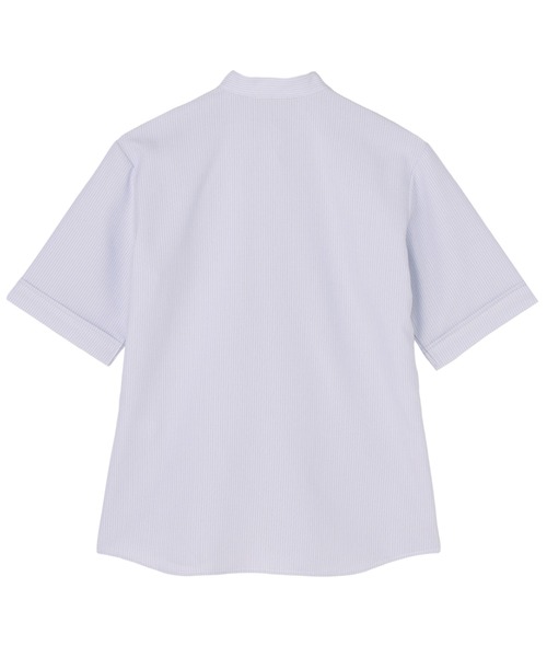 TOKYO SHIRTS(トウキョウシャツ)の「【吸水速乾】【COFREX】スタンド衿 ピンタック ブラウス 五分袖 レディースデザインシャツ(シャツ/ブラウス・レディース・ブルー・S/M/L)」の2枚目の写真