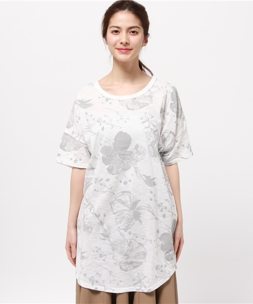 OUTLET（アウトレット）の「【Discoat】TCスラブ発泡花柄チュニック（Tシャツ/カットソー・レディース・オフホワイト/ネイビー・LARGE/MEDIUM）」の3枚目の写真