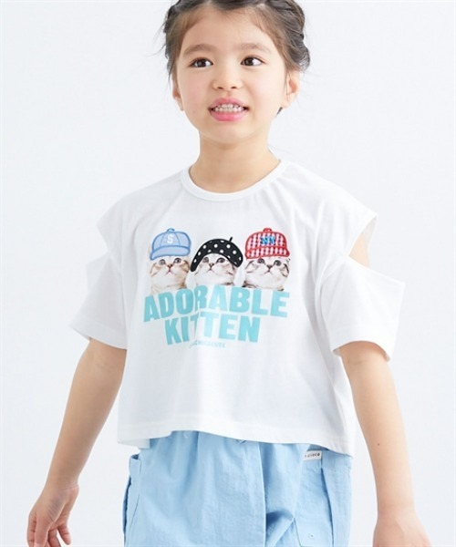 QUNTSTYLE(キュントスタイル)の「転写プリントアップリケ刺しゅう半袖Tシャツ(Tシャツ/カットソー・キッズ・オフホワイト/ピンク・100/120/130/150/110/140/160)」の1枚目の写真