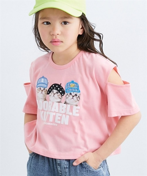 QUNTSTYLE(キュントスタイル)の「転写プリントアップリケ刺しゅう半袖Tシャツ(Tシャツ/カットソー・キッズ・オフホワイト/ピンク・100/120/130/150/110/140/160)」の2枚目の写真