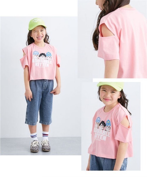 QUNTSTYLE(キュントスタイル)の「転写プリントアップリケ刺しゅう半袖Tシャツ(Tシャツ/カットソー・キッズ・オフホワイト/ピンク・100/120/130/150/110/140/160)」の4枚目の写真